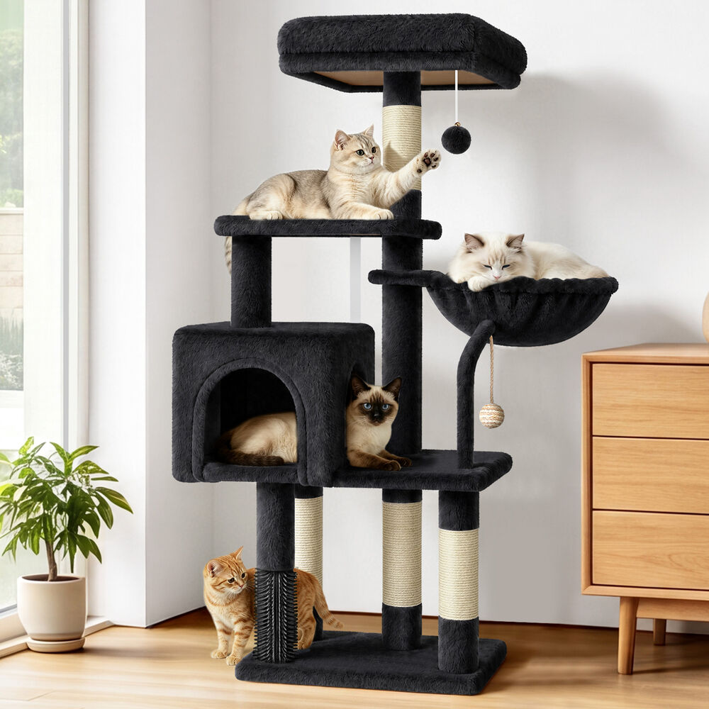 BEASTIE Cat Tree Tower 111cm Scratching Post Condo House Black