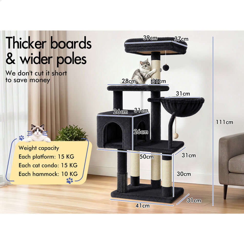 BEASTIE Cat Tree Tower 111cm Scratching Post Condo House Black