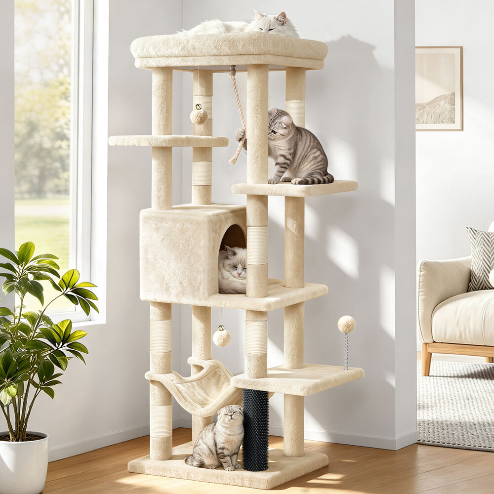BEASTIE Cat Tree Tower Scratching Post Scratcher Condo 153cm Beige
