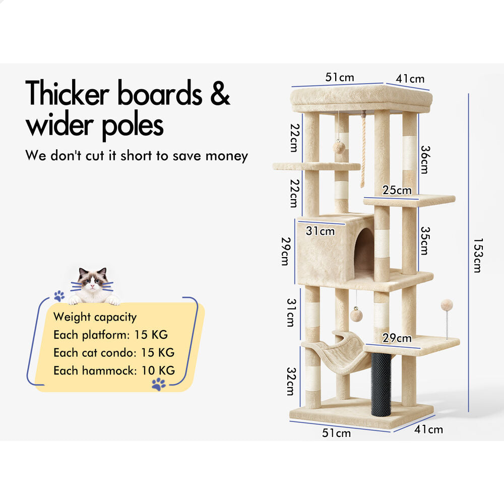 BEASTIE Cat Tree Tower Scratching Post Scratcher Condo 153cm Beige