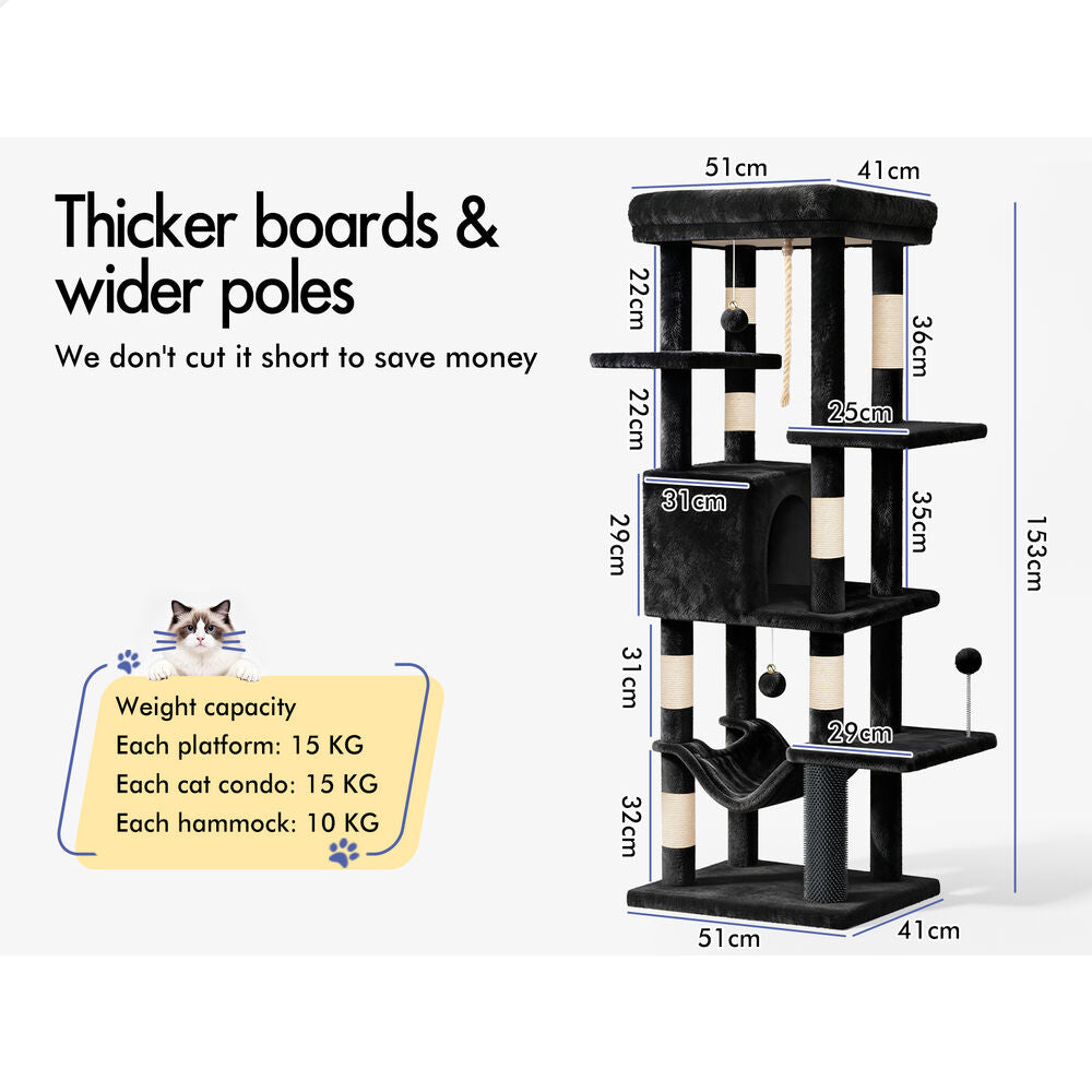 BEASTIE Cat Tree Scratching Tower Scratcher Furniture Black 153cm