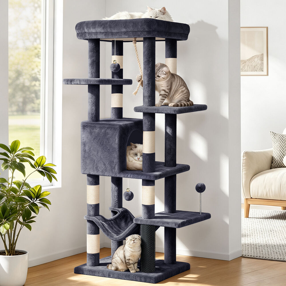BEASTIE Cat Tree Tower 153cm Scratching Post Scratcher House Grey