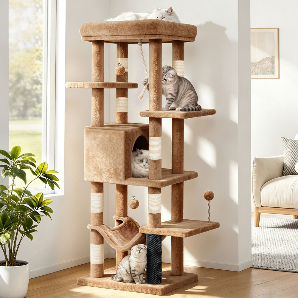 BEASTIE Cat Tree Tower 153cm Scratching Post Scratcher Light Brown