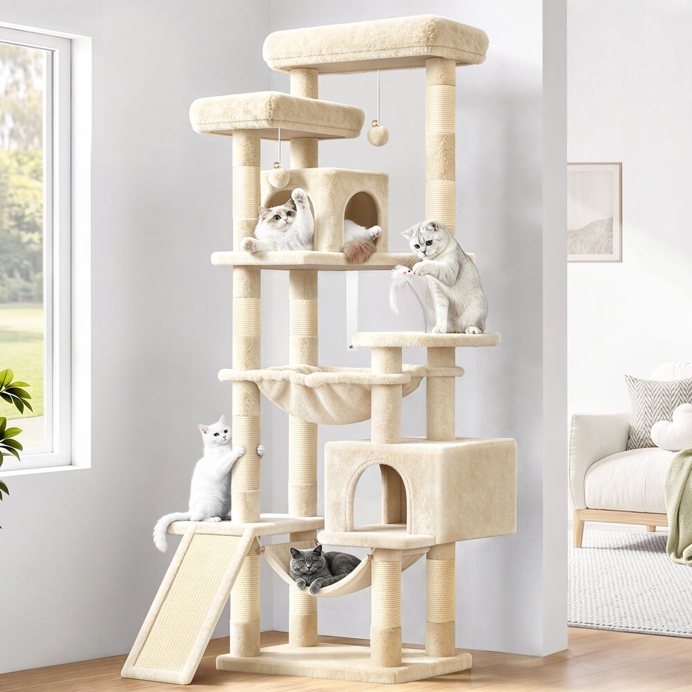BEASTIE Cat Tree Scratcher Tower Scratching Post Condo Beige 180cm
