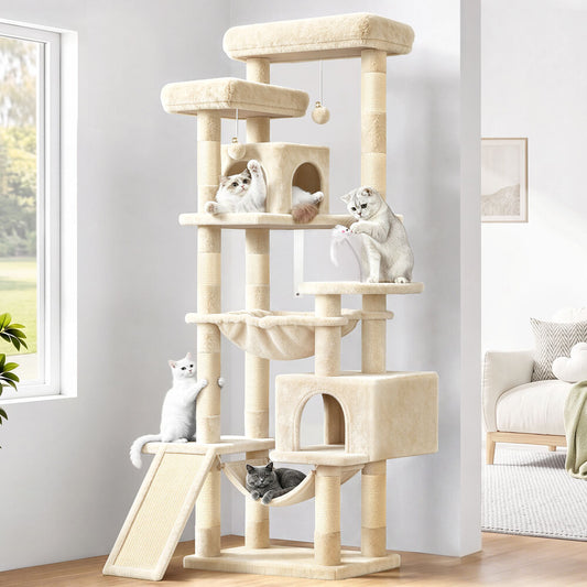 BEASTIE Cat Tree Scratcher Tower Scratching Post Condo Beige 180cm