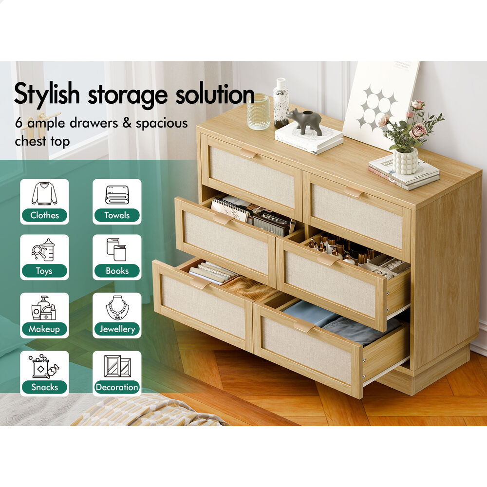 ALFORDSON 6 Chest of Drawers Dresser Tallboy Storage Cabinet Fabric Wood