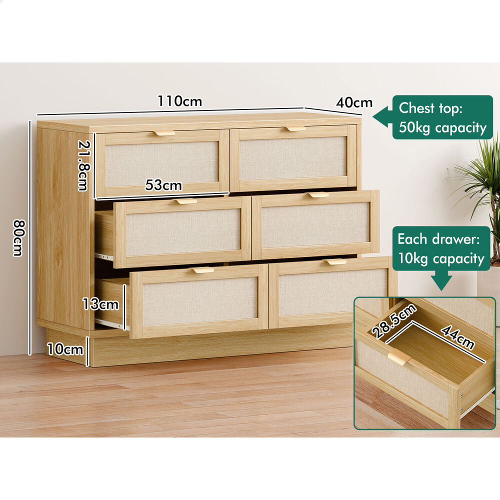 ALFORDSON 6 Chest of Drawers Dresser Tallboy Storage Cabinet Fabric Wood