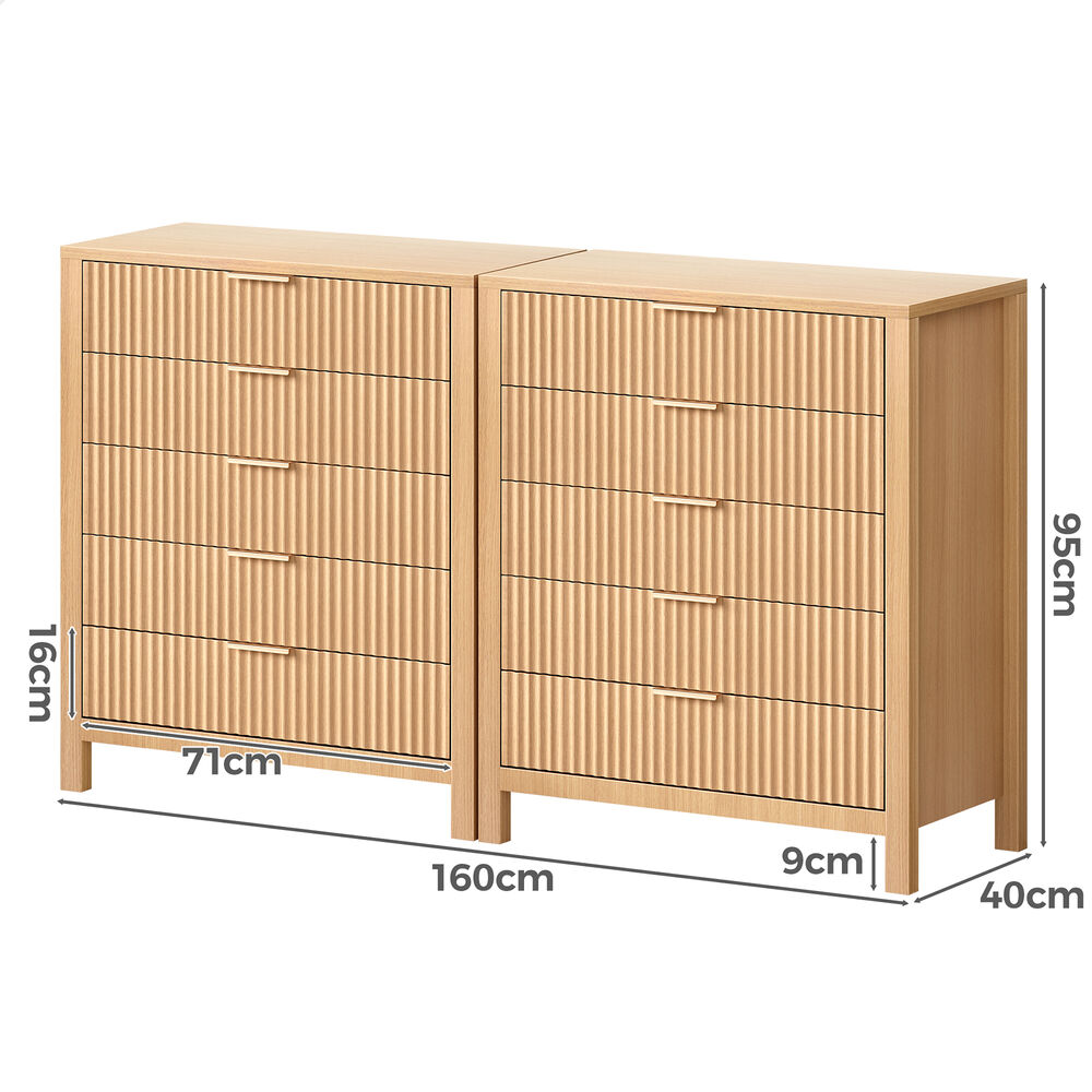 ALFORDSON 2x 5 Chest of Drawers Modern Dresser Tallboy Storage Cabinet Wood