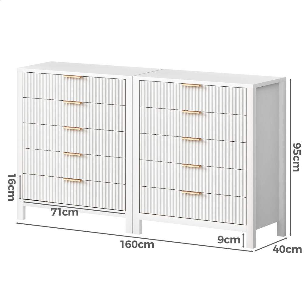 ALFORDSON 2x 5 Chest of Drawers Modern Dresser Tallboy Storage Cabinet White