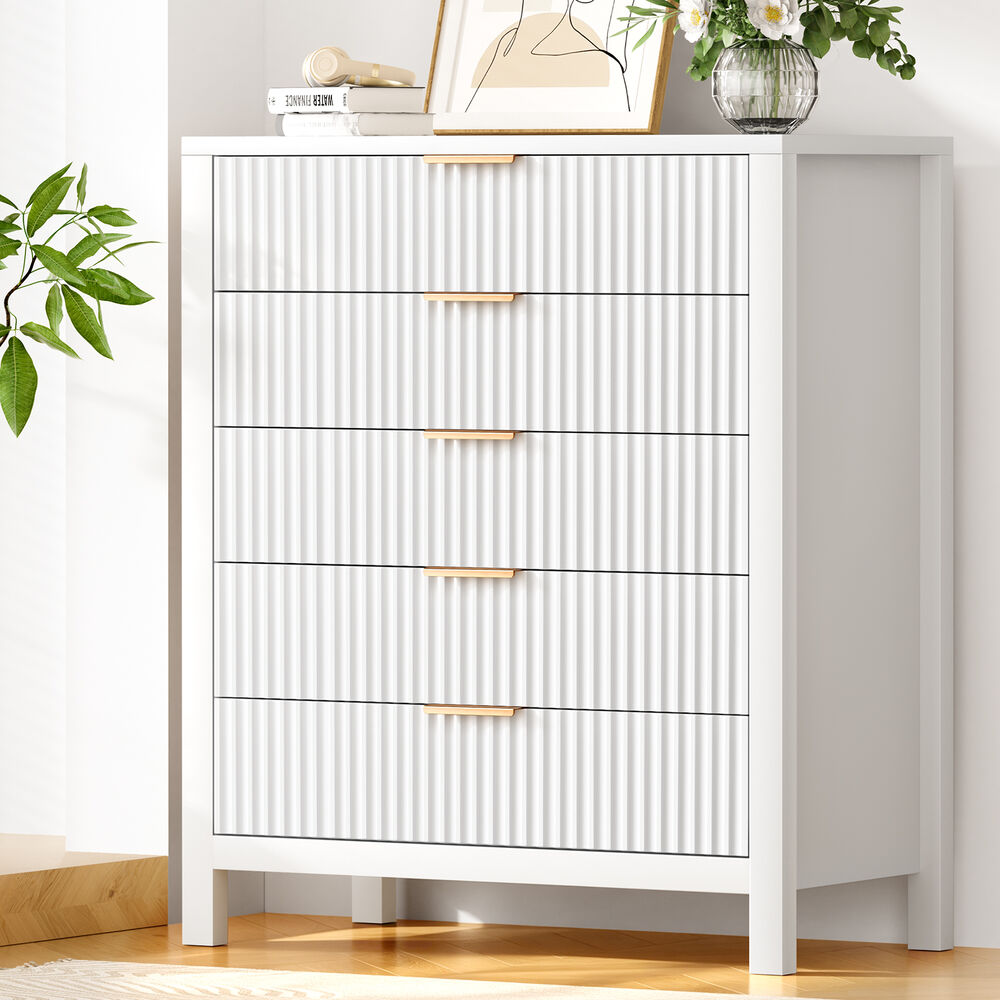 ALFORDSON 5 Chest of Drawers Hamptons Dresser Storage Cabinet Tallboy White