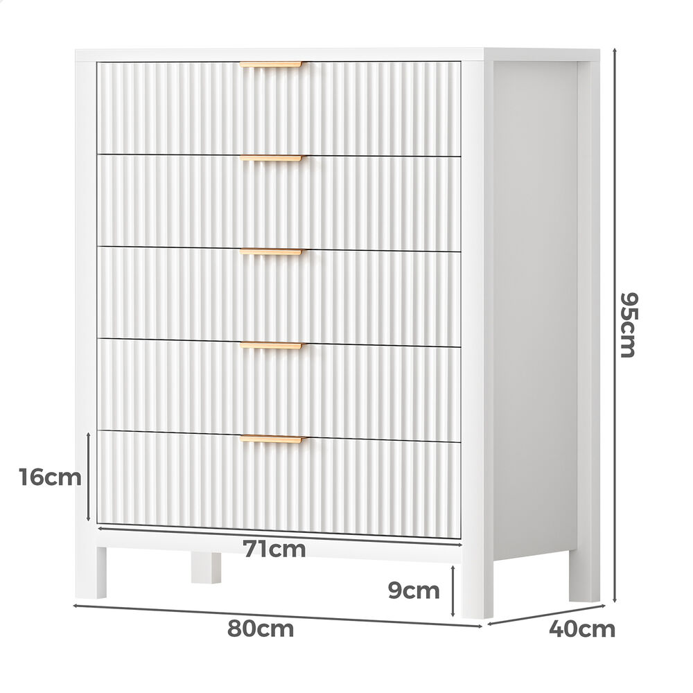 ALFORDSON 5 Chest of Drawers Hamptons Dresser Storage Cabinet Tallboy White