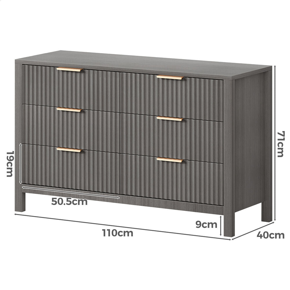 ALFORDSON 6 Chest of Drawers Modern Dresser Tallboy Storage Cabinet Grey