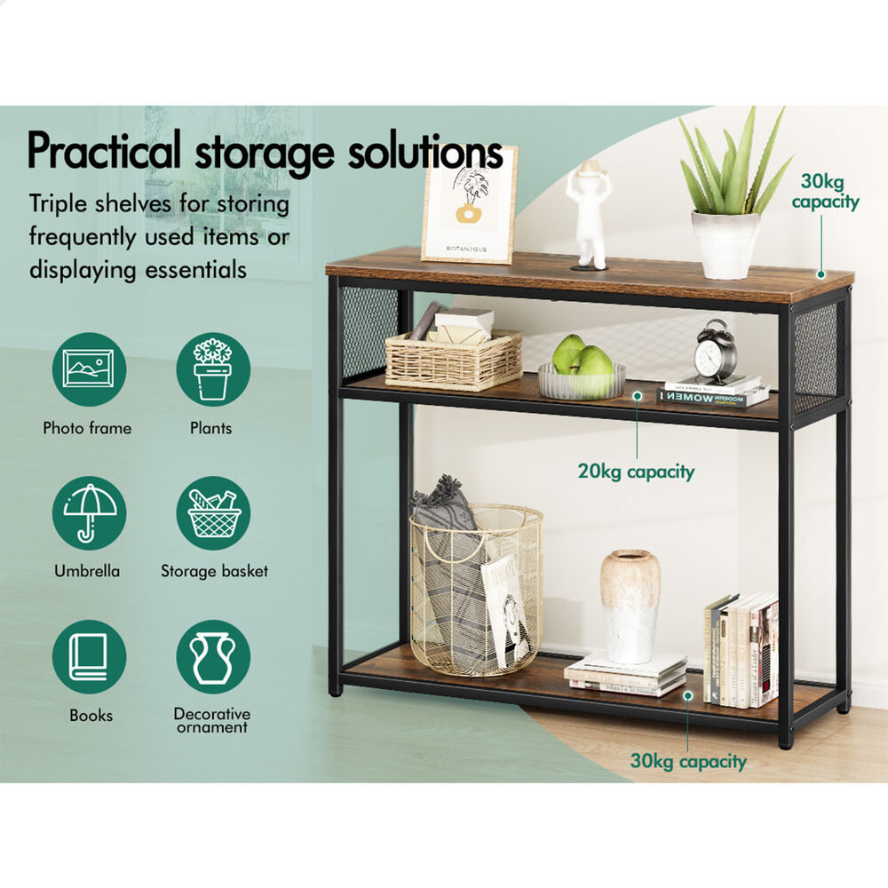 ALFORDSON 2x Console Table Entry Storage Rack Industrial Wooden 3-tier Shelf