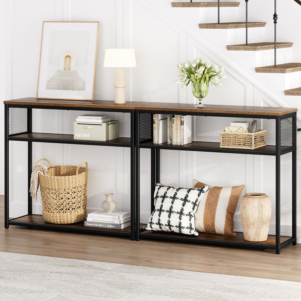 ALFORDSON 2x Console Table Entry Storage Rack Industrial Wooden 3-tier Shelf