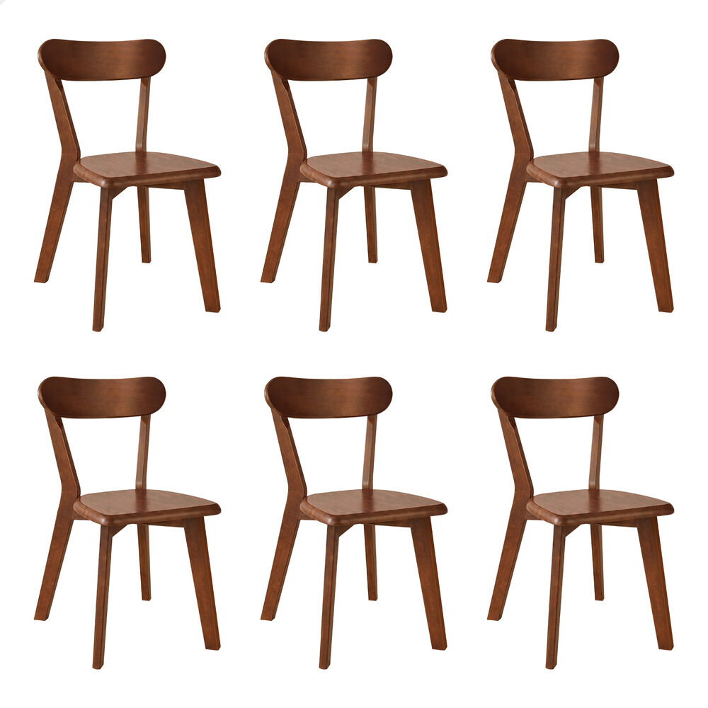 ALFORDSON 6x Dining Chairs Wooden Kitchen Accent Lounge Chair Rubber Wood Walnut