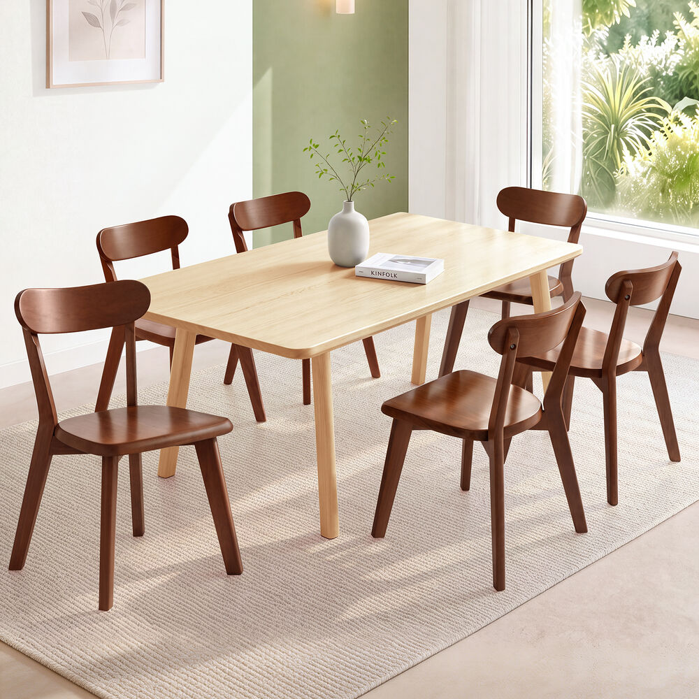 ALFORDSON 6x Dining Chairs Wooden Kitchen Accent Lounge Chair Rubber Wood Walnut