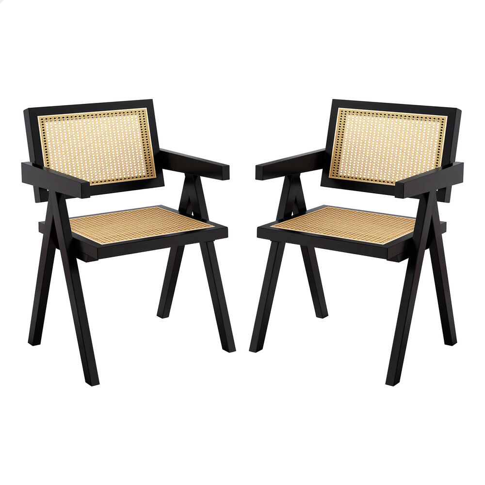 ALFORDSON 2x Dining Chairs Rattan Wooden Kitchen Accent Armchair Lounge Black