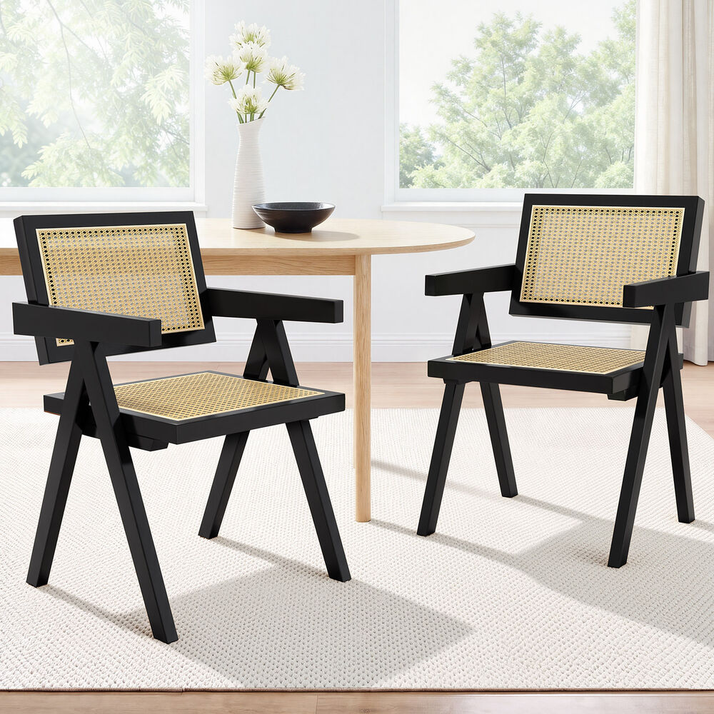 ALFORDSON 2x Dining Chairs Rattan Wooden Kitchen Accent Armchair Lounge Black