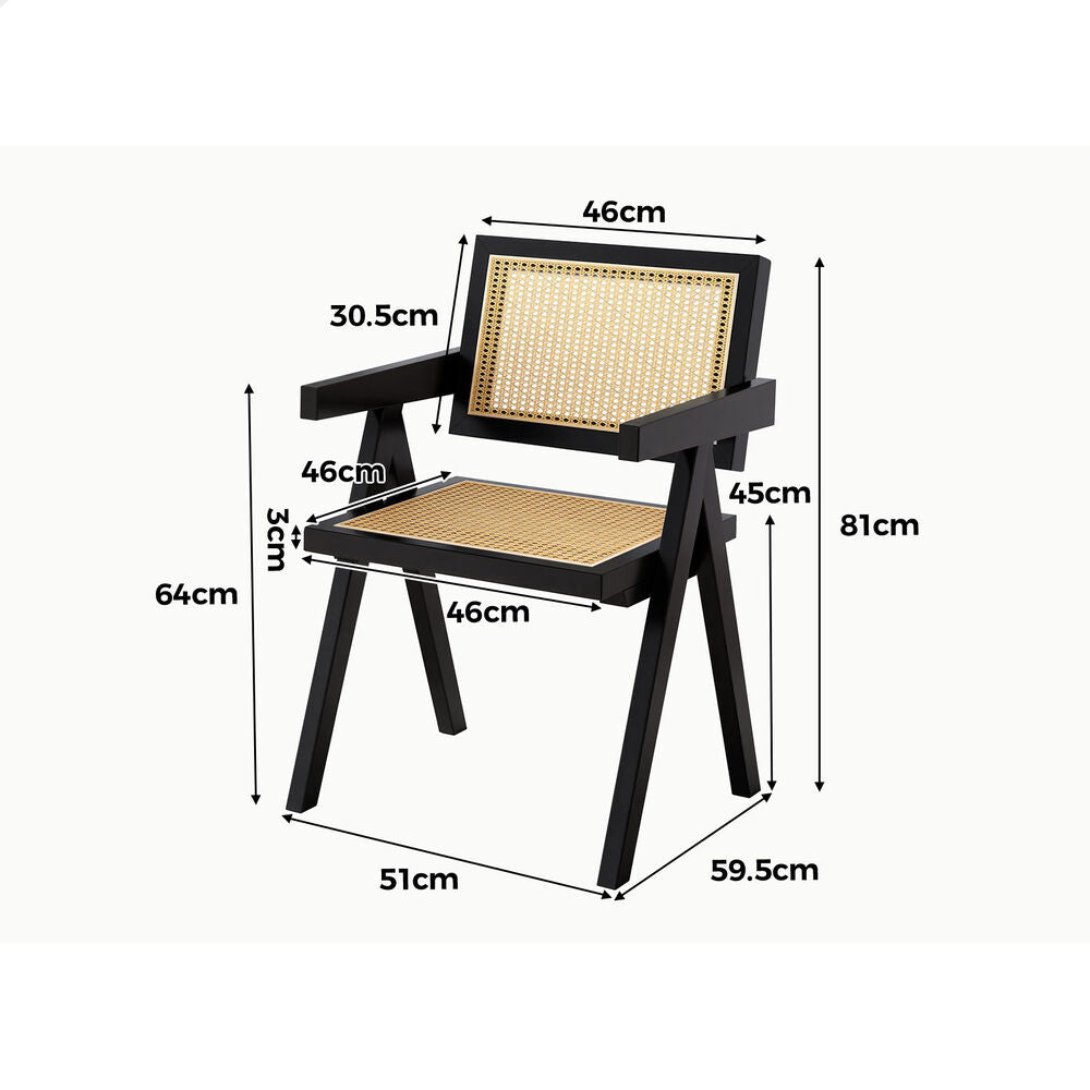 ALFORDSON 2x Dining Chairs Rattan Wooden Kitchen Accent Armchair Lounge Black