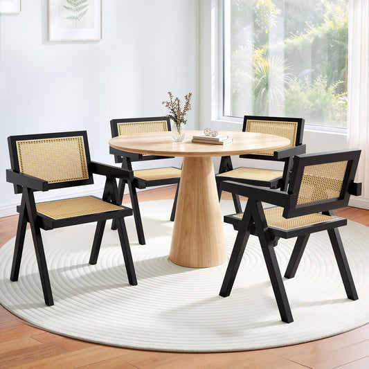 ALFORDSON 4x Dining Chairs Rattan Wooden Kitchen Accent Armchair Lounge Black