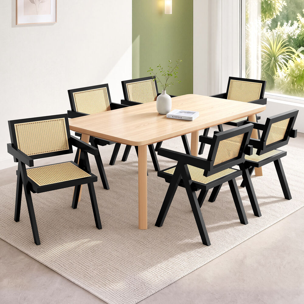 ALFORDSON 6x Dining Chairs Rattan Wooden Kitchen Accent Armchair Lounge Black
