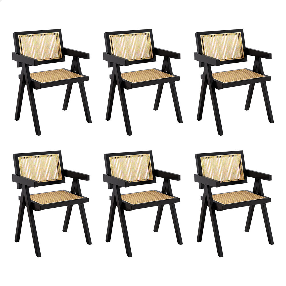ALFORDSON 6x Dining Chairs Rattan Wooden Kitchen Accent Armchair Lounge Black