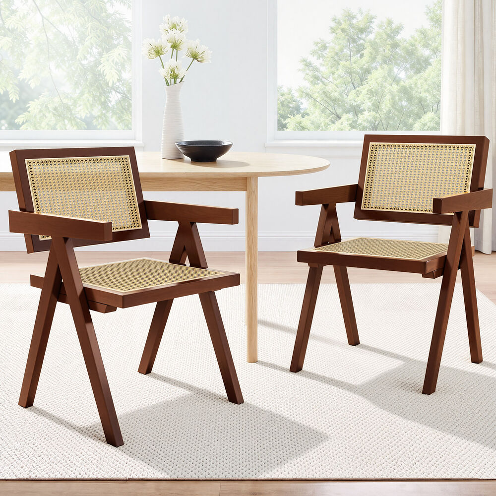 ALFORDSON 2x Dining Chairs Rattan Wooden Kitchen Accent Armchair Lounge Walnut
