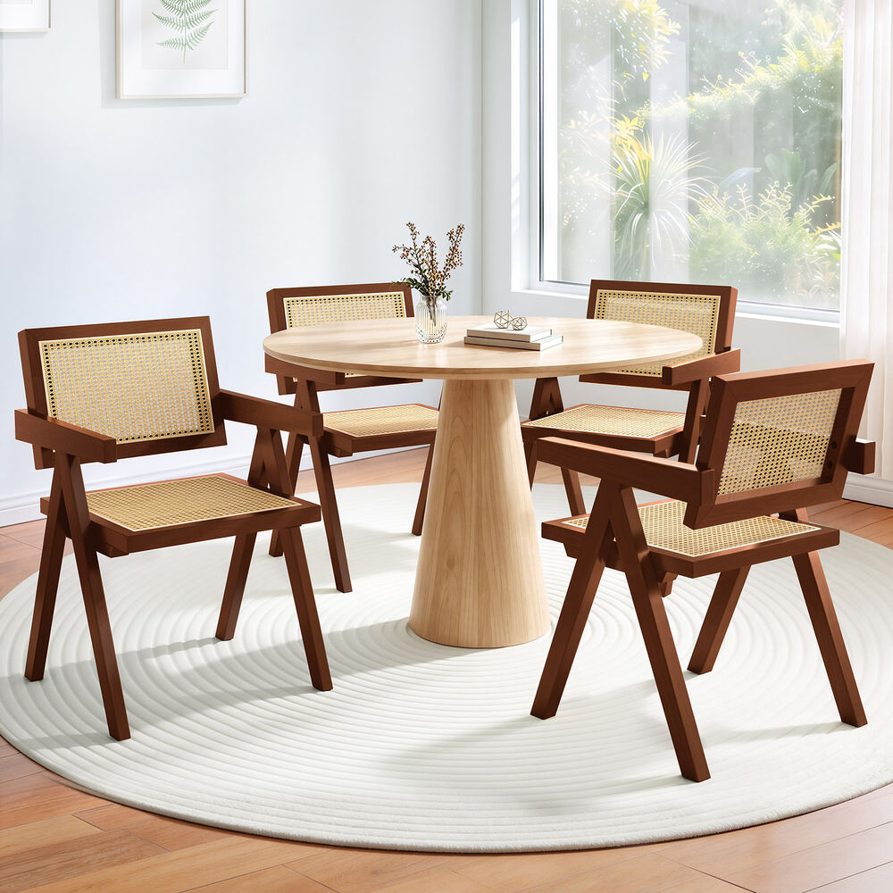ALFORDSON 4x Dining Chairs Rattan Wooden Kitchen Accent Armchair Lounge Walnut