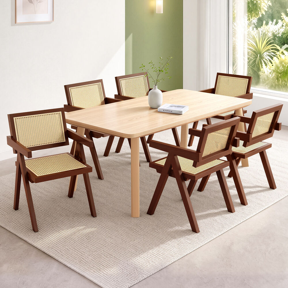 ALFORDSON 6x Dining Chairs Rattan Wooden Kitchen Accent Armchair Lounge Walnut