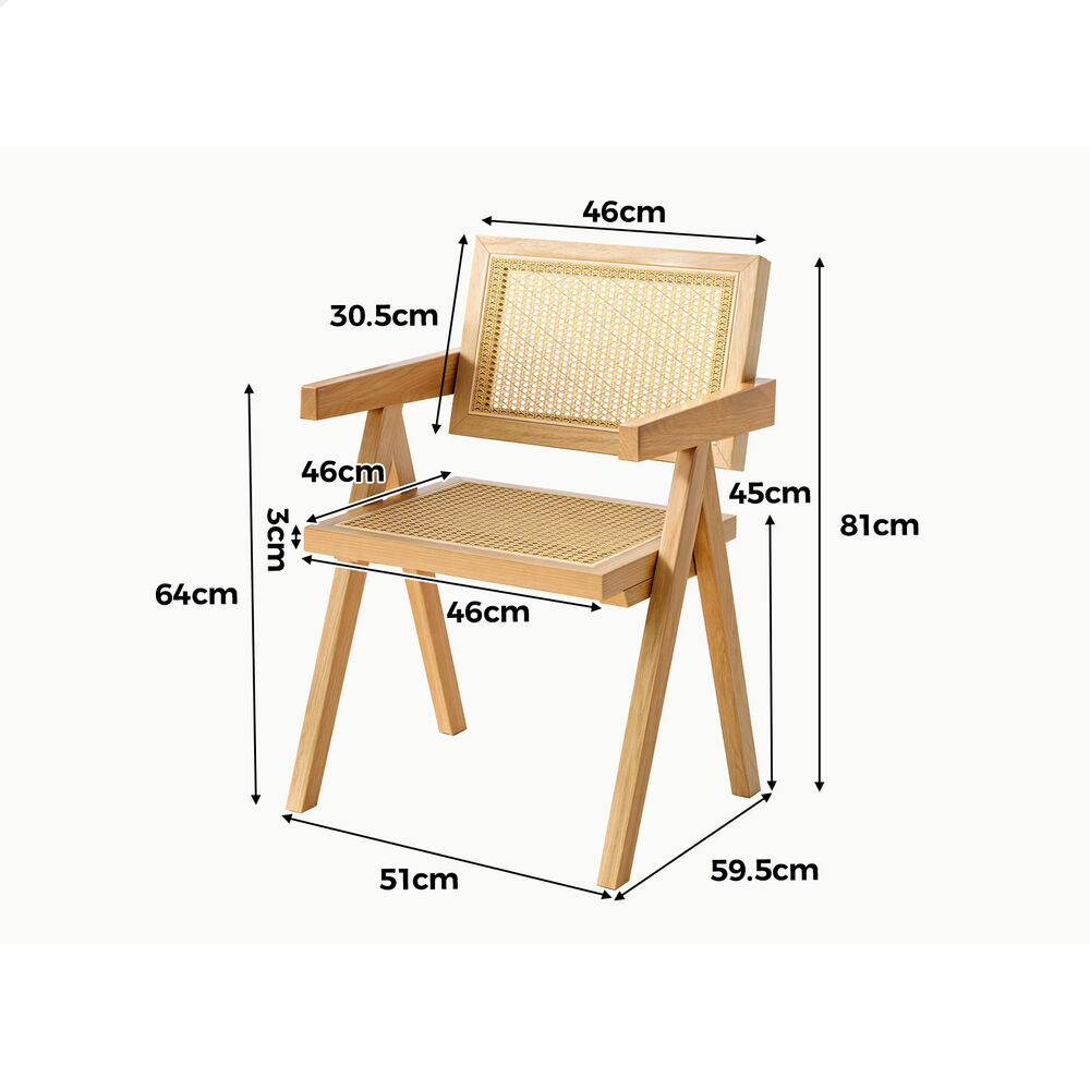 ALFORDSON 2x Dining Chairs Rattan Wooden Accent Armchair Lounge Rubber Wood Oak
