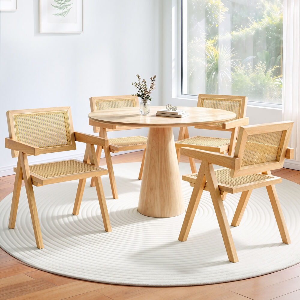 ALFORDSON 4x Dining Chairs Rattan Wooden Accent Armchair Lounge Rubber Wood Oak