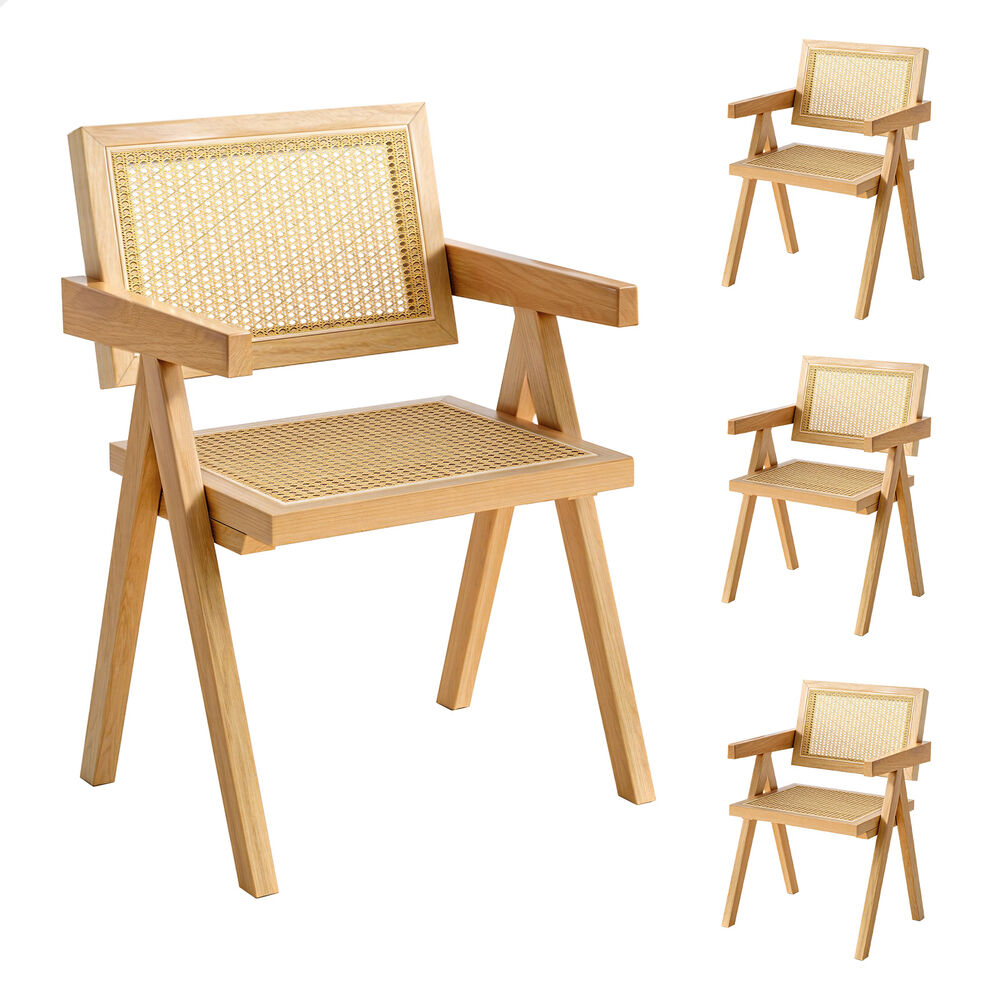 ALFORDSON 4x Dining Chairs Rattan Wooden Accent Armchair Lounge Rubber Wood Oak