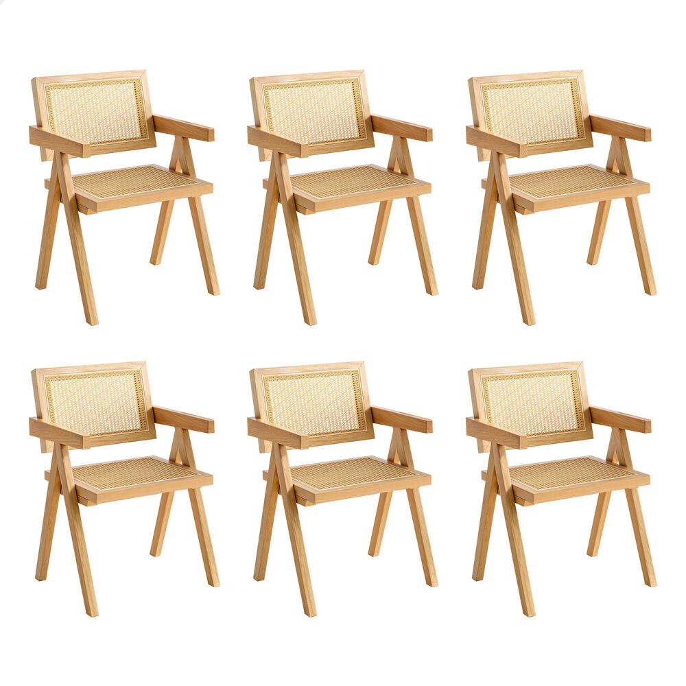 ALFORDSON 6x Dining Chairs Rattan Wooden Accent Armchair Lounge Rubber Wood Oak