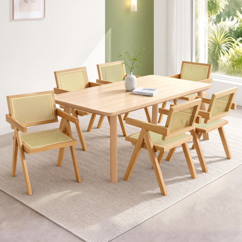 ALFORDSON 6x Dining Chairs Rattan Wooden Accent Armchair Lounge Rubber Wood Oak