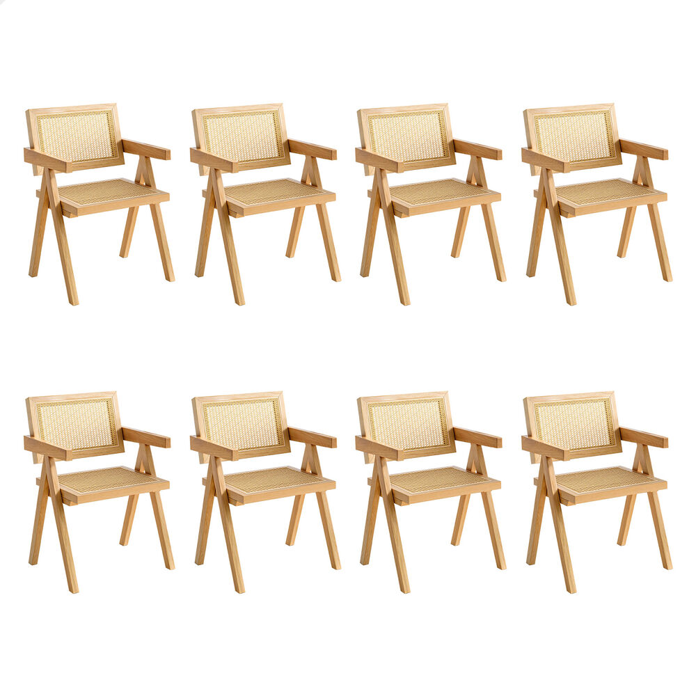 ALFORDSON 8x Dining Chairs Rattan Wooden Accent Armchair Lounge Rubber Wood Oak