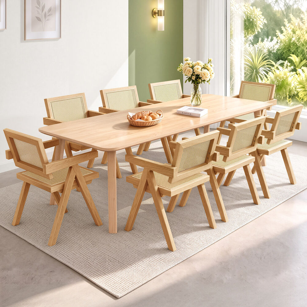 ALFORDSON 8x Dining Chairs Rattan Wooden Accent Armchair Lounge Rubber Wood Oak