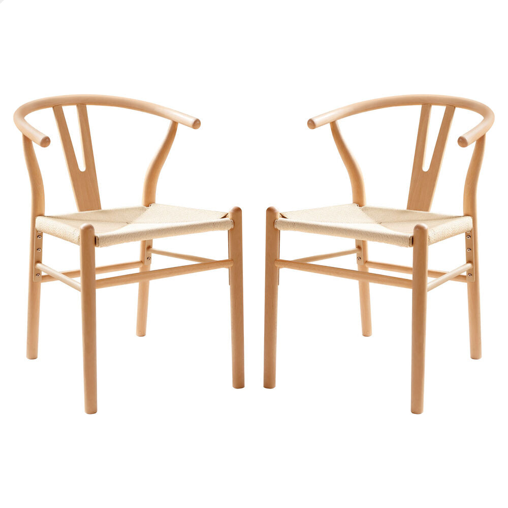 ALFORDSON 2x Dining Chairs Wooden Wishbone Back Lounge Seat Armchair Natural Oak
