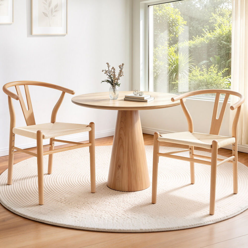 ALFORDSON 2x Dining Chairs Wooden Wishbone Back Lounge Seat Armchair Natural Oak
