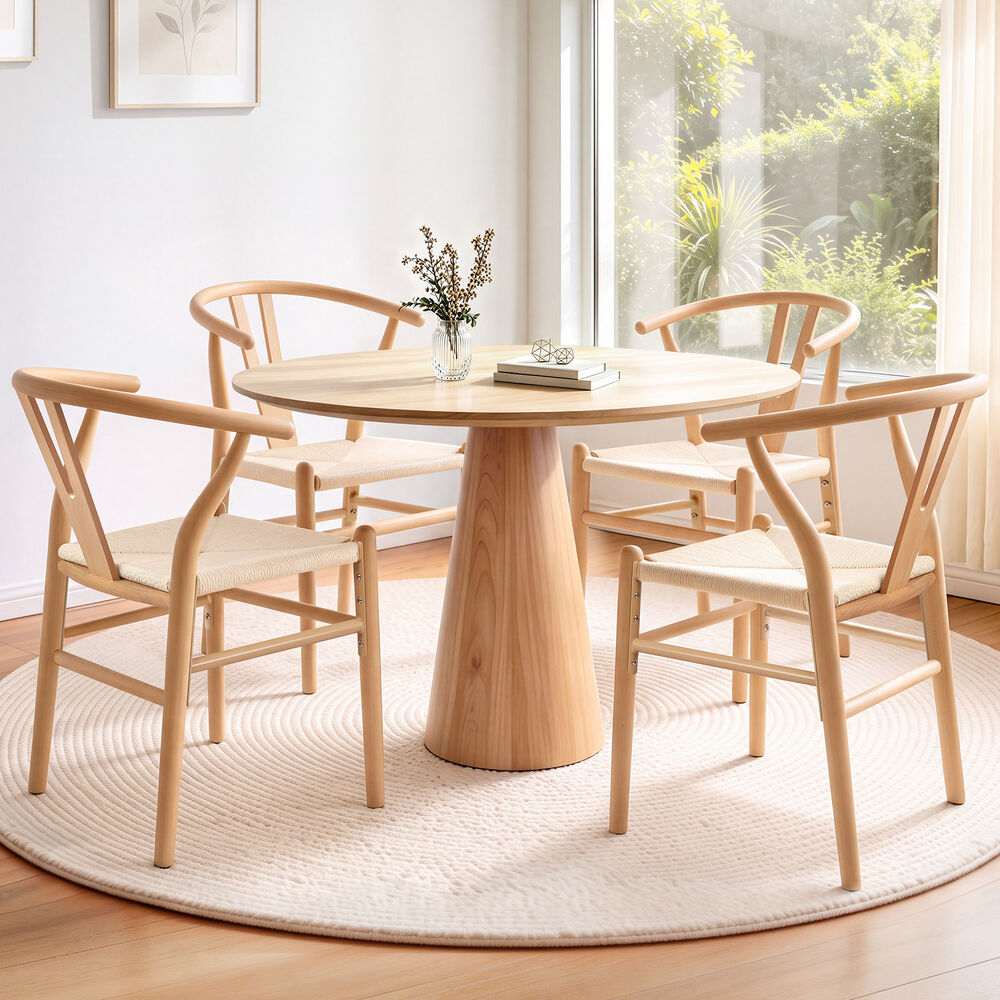 ALFORDSON 4x Dining Chairs Wooden Wishbone Back Lounge Seat Armchair Natural Oak