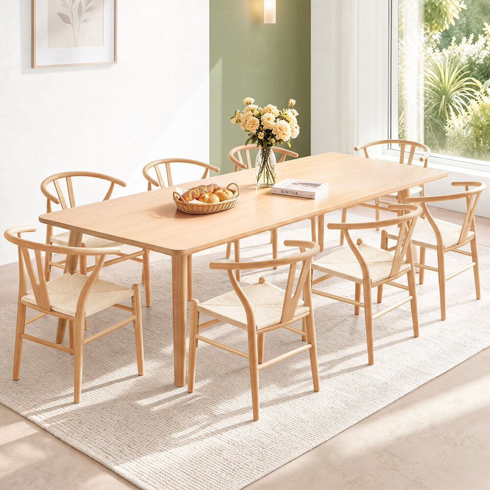 ALFORDSON 8x Dining Chairs Wooden Wishbone Back Lounge Seat Armchair Natural Oak