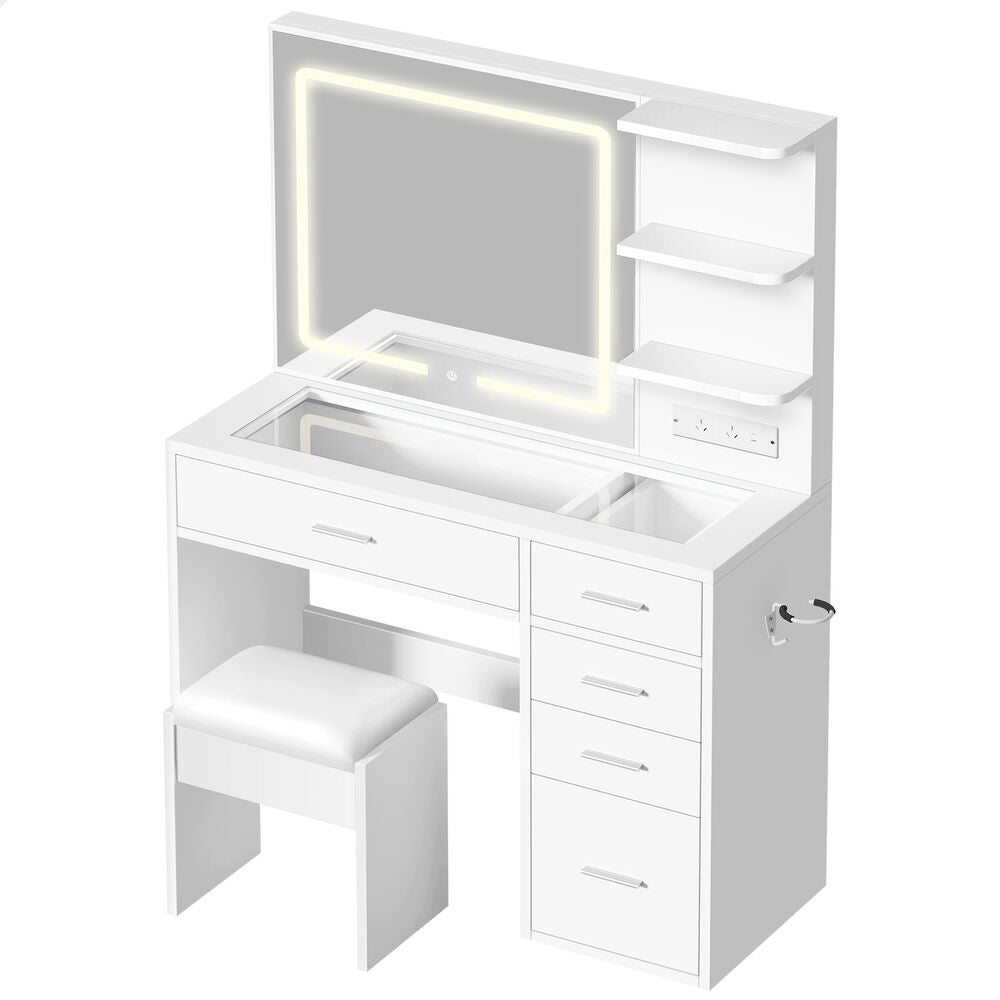 ALFORDSON Dressing Table Stool Set Makeup LED Vanity Desk Charging Station White