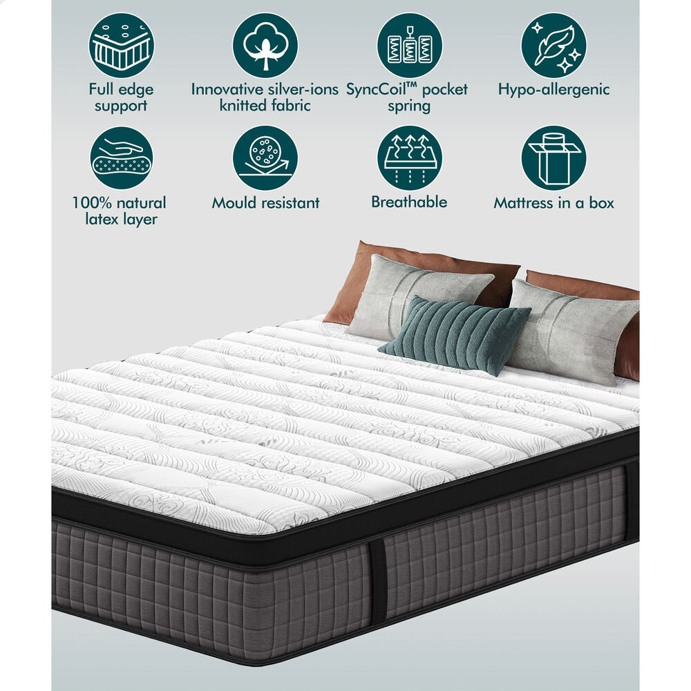 ALFORDSON Mattress 9 Zone Pocket Spring Double Bed Euro Top Latex Foam 34cm