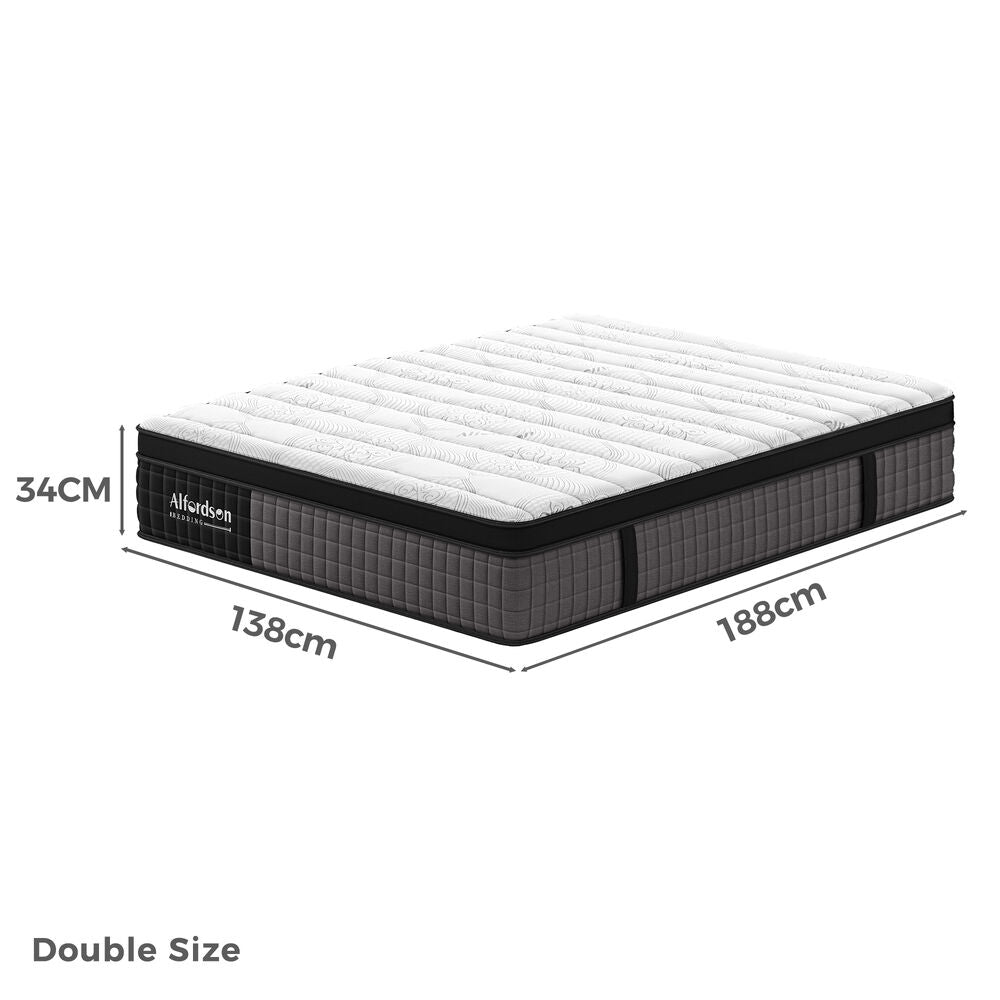 ALFORDSON Mattress 9 Zone Pocket Spring Double Bed Euro Top Latex Foam 34cm