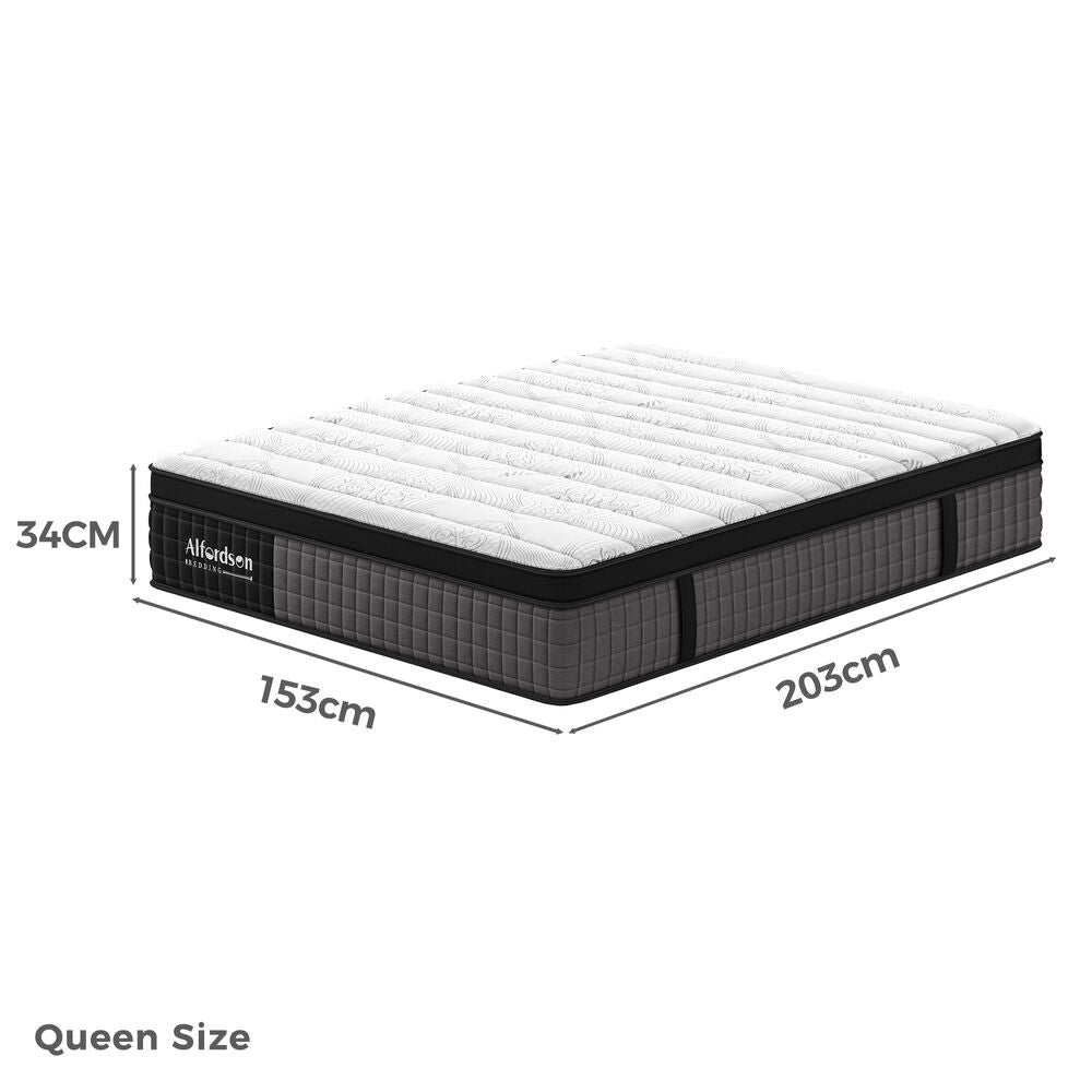 ALFORDSON Mattress 9 Zone Pocket Spring Queen Bed Euro Top Latex Foam 34cm