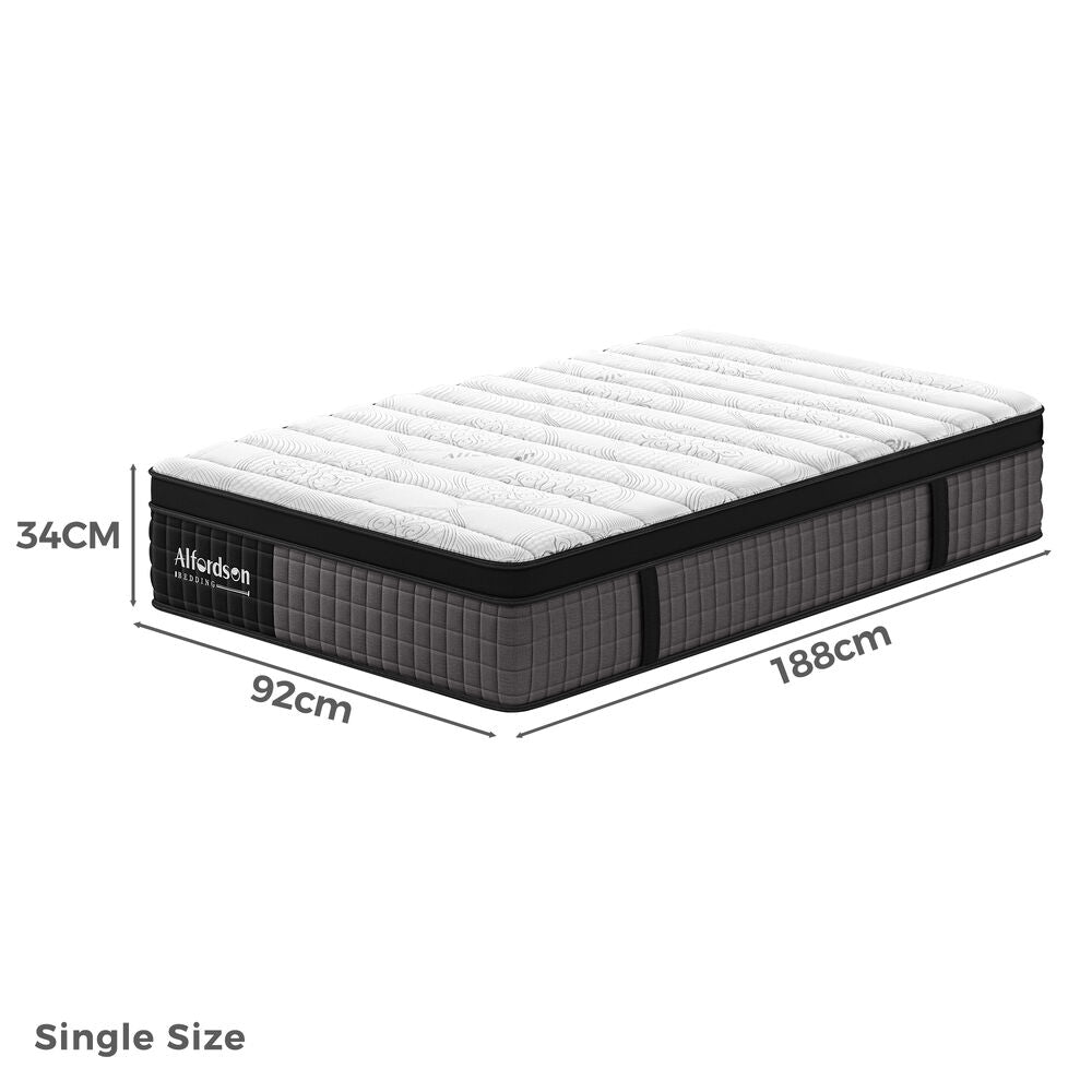 ALFORDSON Mattress 9 Zone Pocket Spring Single Bed Euro Top Latex Foam 34cm