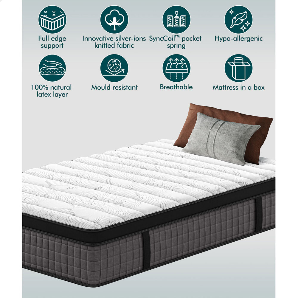 ALFORDSON Mattress 9 Zone Pocket Spring Single Bed Euro Top Latex Foam 34cm