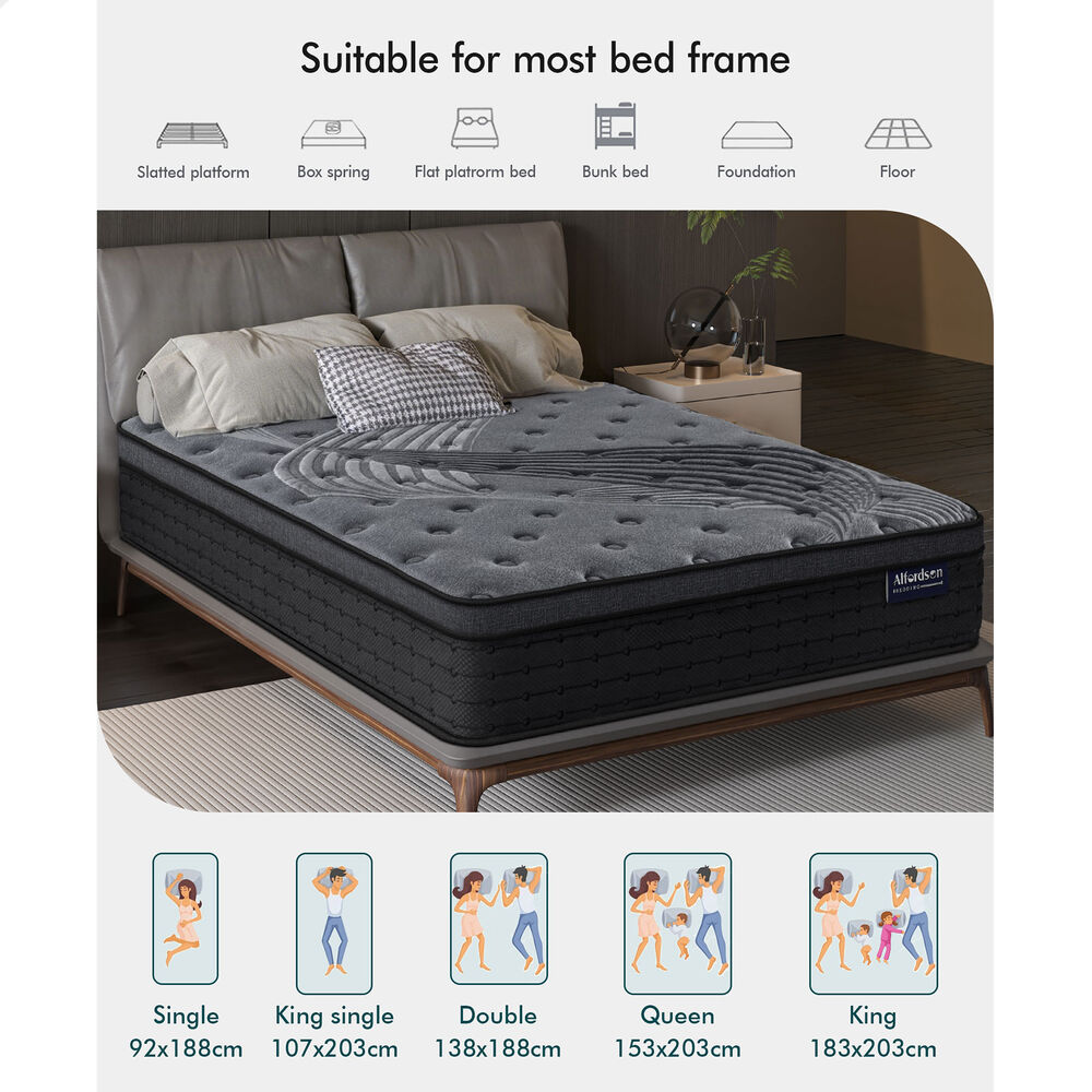ALFORDSON Double 34cm Mattress Euro Top 9 Zone Medium Firm