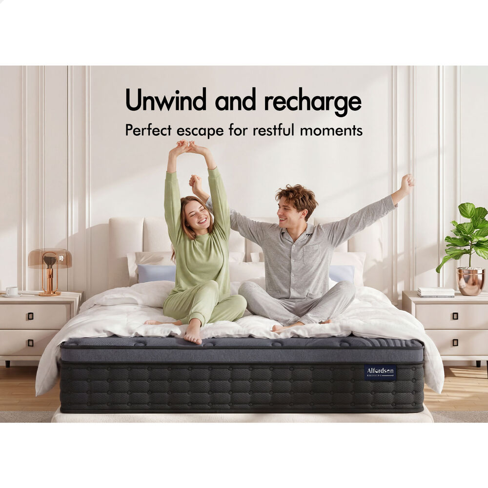 ALFORDSON King Single 34cm Mattress Euro Top 9 Zone Medium Firm