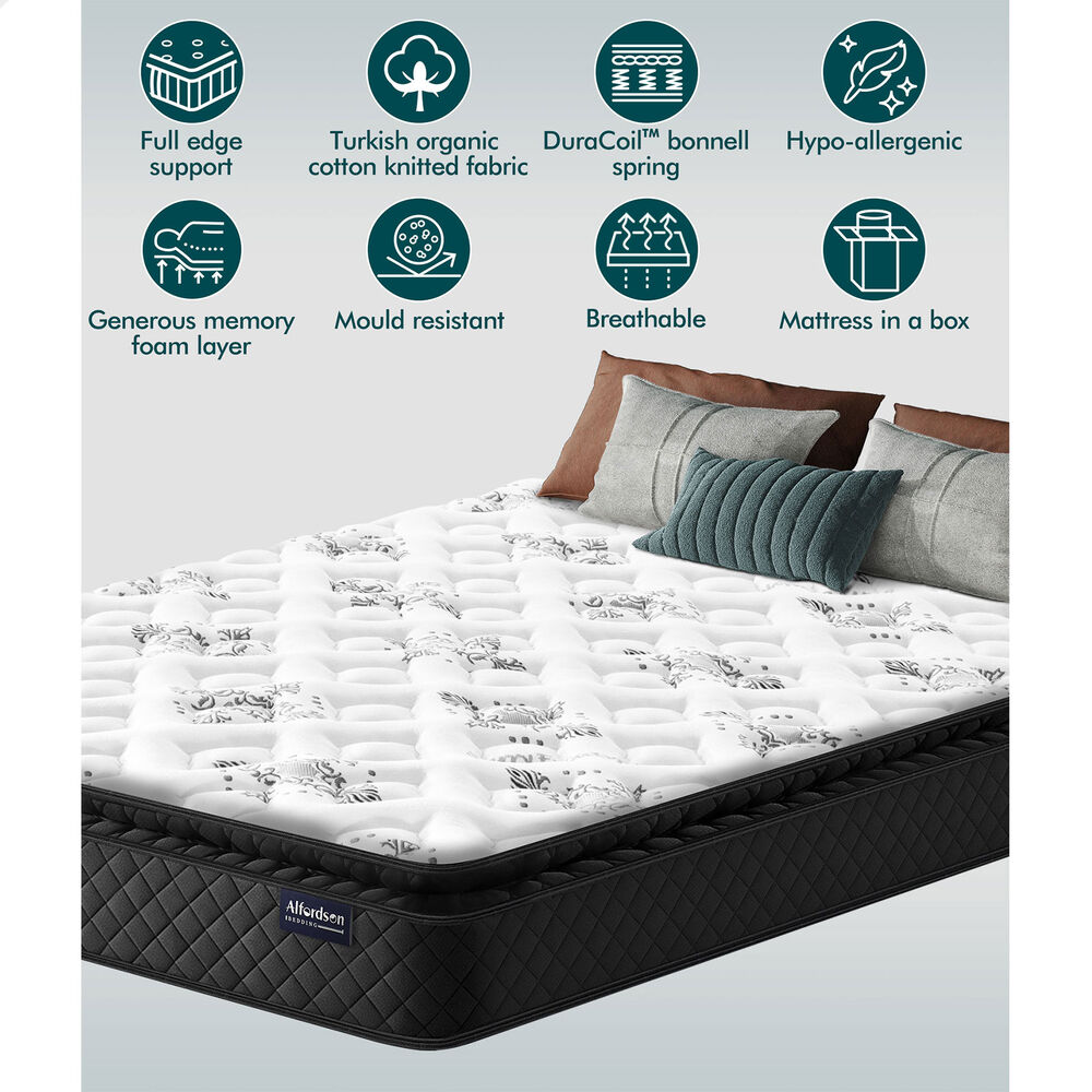 ALFORDSON Mattress Double Bed Pillow Top Memory Foam Bedding Medium Firm 24cm