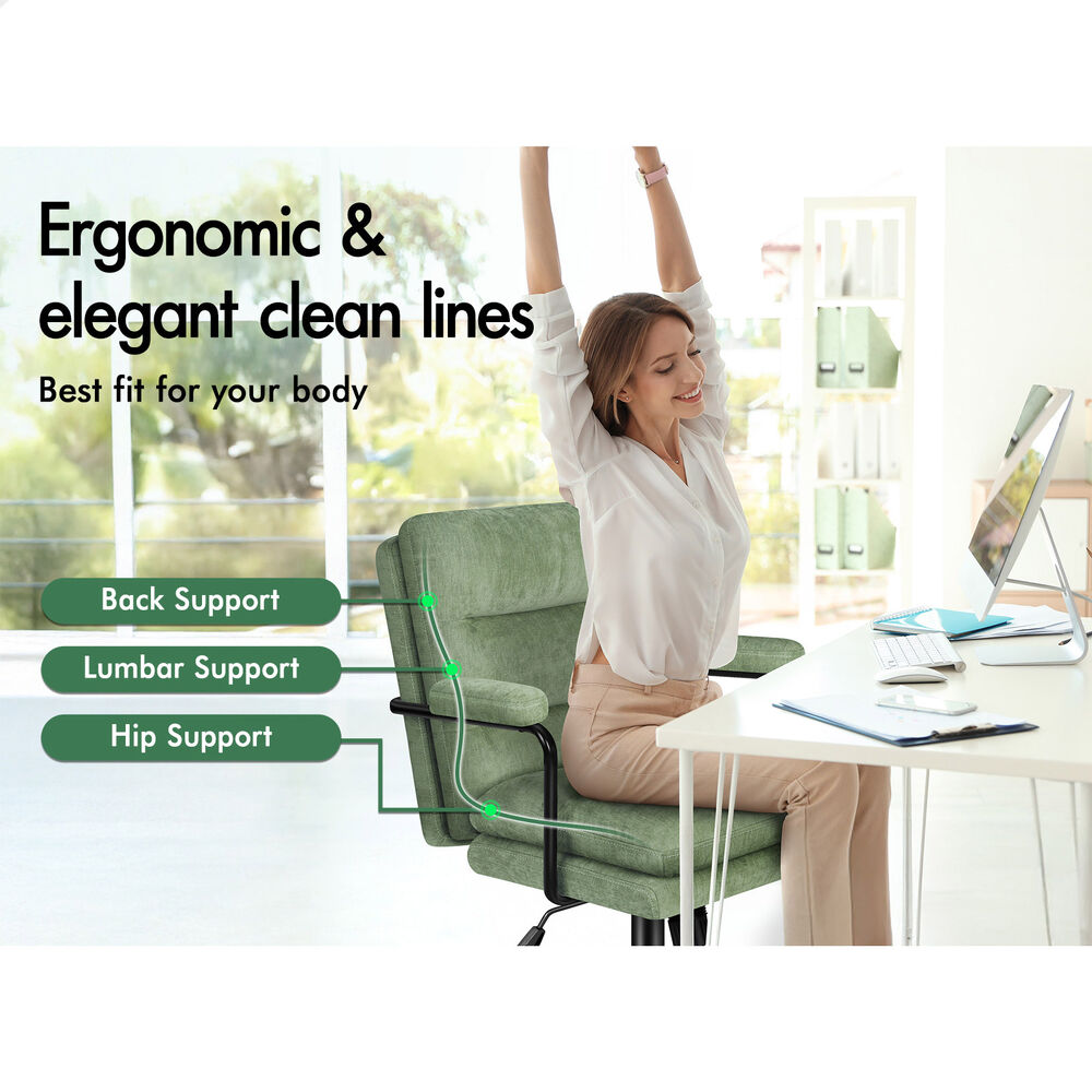 ALFORDSON Office Chair Ergonomic Chenille Executive Computer Seat Light Green